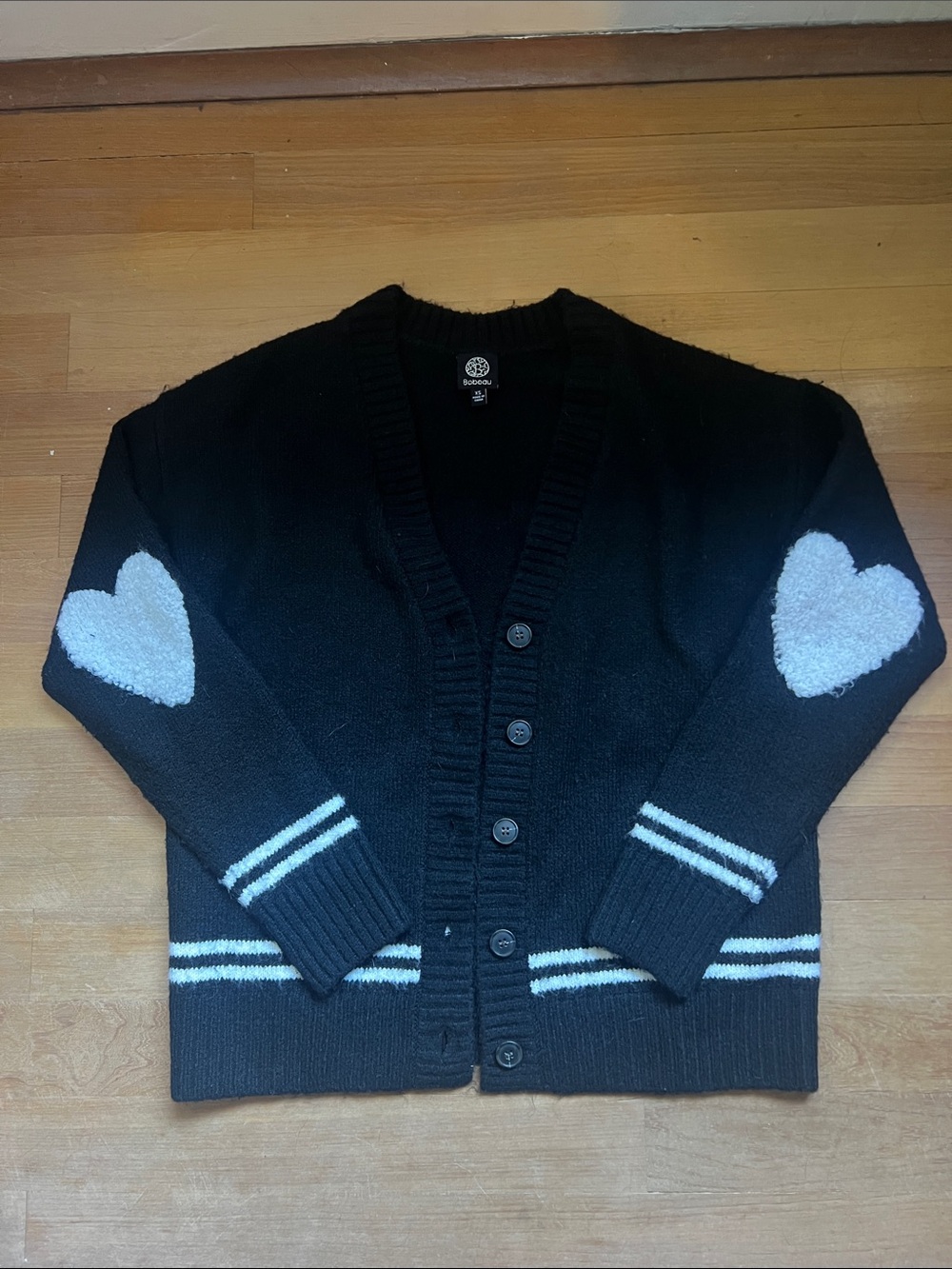 Black Heart Elbow-Patch Cardigan Sweater